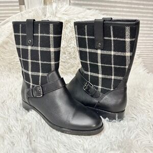 Coach Mackie Plaid Leather and Wool Boots Size 5.5 B Midcalf Side zip